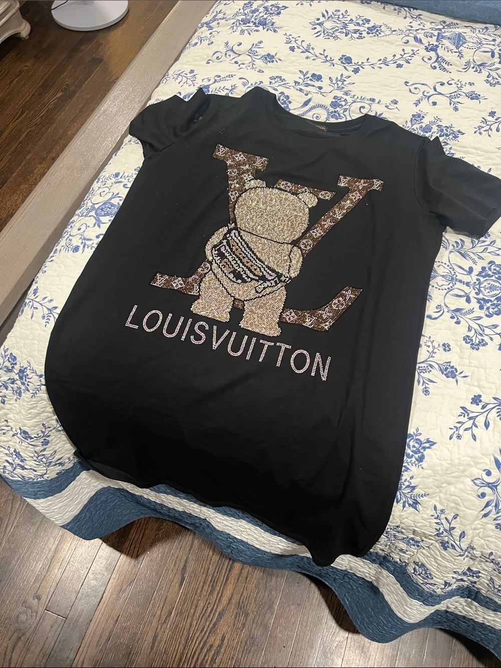 Louis Vuitton Black Sequin Teddy Logo Short Sleeve Tee